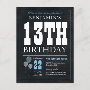 Rustic Chic Chalkboard Blue Balloon 13th Birthday  Postcard