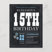 Rustic Chic Chalkboard Blue Balloon 15th Birthday