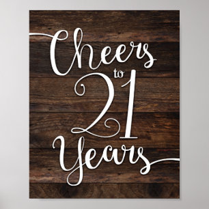 Rustic Chic CHEERS TO 21 YEARS Sign Print