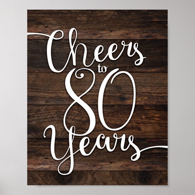 Rustic Chic CHEERS TO 80 YEARS Sign Print (Front)