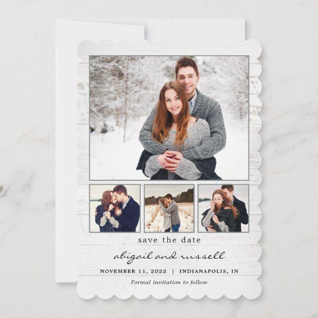 Rustic Chic Collage Wedding Save The Date Card (Front)