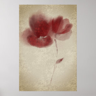 Rustic Chic Elegant Burgundgy Twin Poppies Flowers Poster