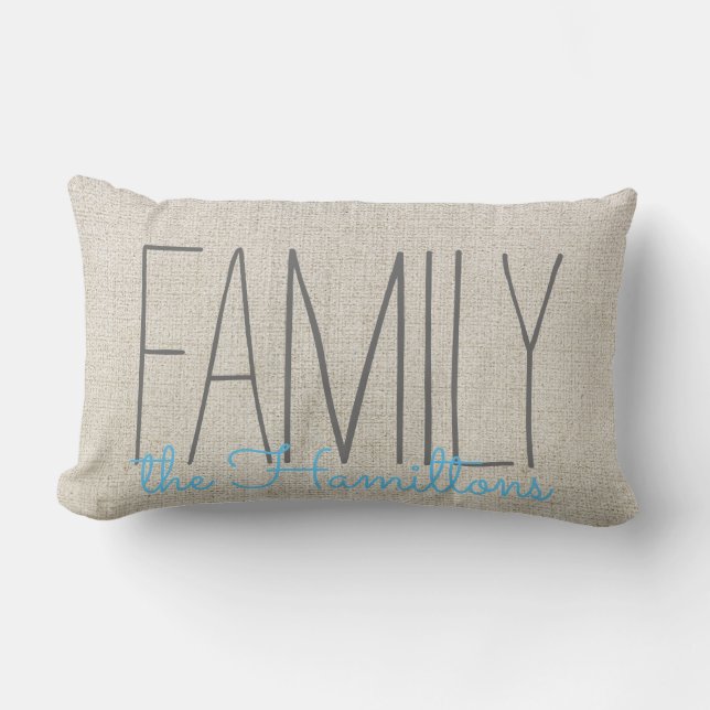 Rustic Chic Family Monogram IN BEIGE AND BLUE Lumbar Cushion (Front)