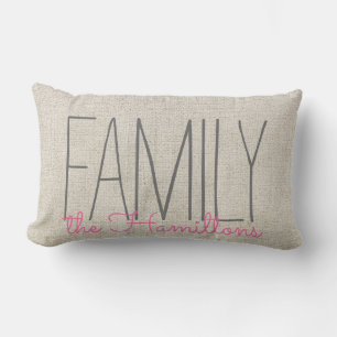 Rustic Chic Family Monogram IN BEIGE  PINK Lumbar Cushion