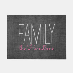 Rustic Chic Family Monogram IN DARK GREY AND PINK Doormat