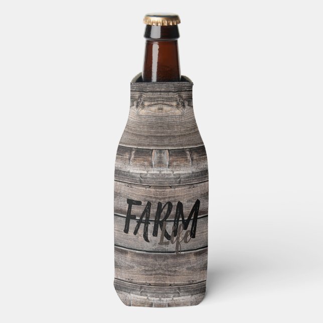 rustic chic FARM LIFE in script Bottle Cooler (Bottle Front)