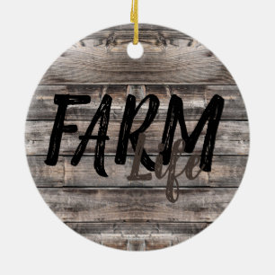rustic chic FARM LIFE in script Ceramic Ornament