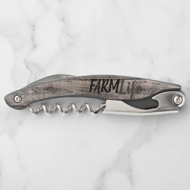 rustic chic FARM LIFE in script Corkscrew (Back)