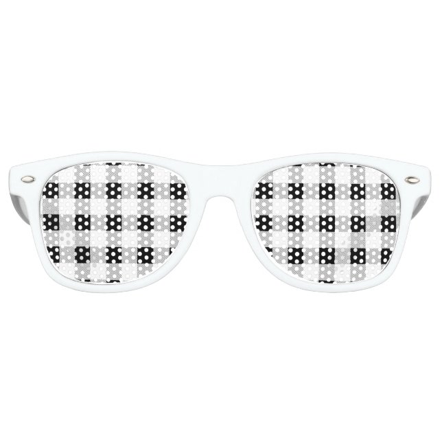 rustic chic farmhouse black  white buffalo plaid retro sunglasses (Front)