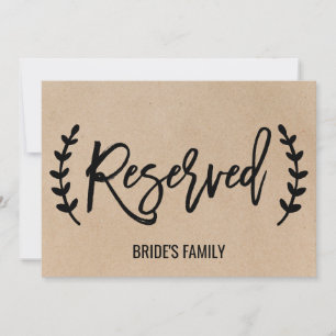 Rustic Chic Faux Kraft Calligraphy "Reserved" Sign Invitation