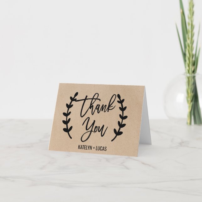 Rustic Chic Faux Kraft Calligraphy Thank You Card (Front)