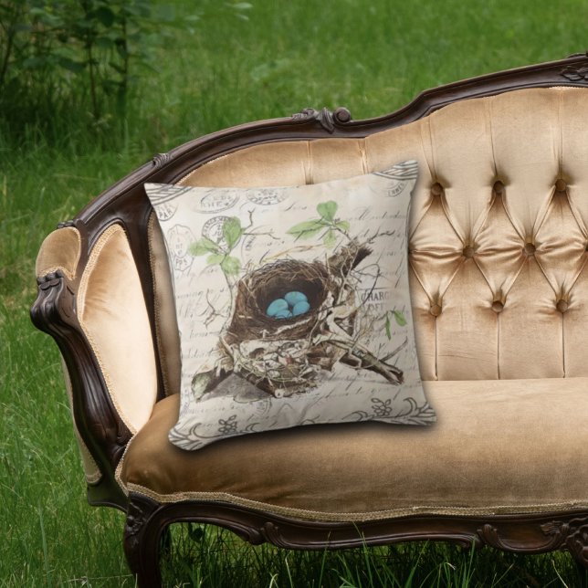 rustic chic french country botanical bird nest cushion (Creator Uploaded)