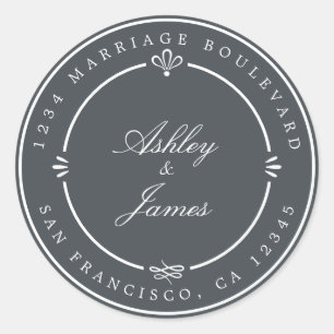 Rustic Chic Future Mr Mrs Return Address Off-Black Classic Round Sticker