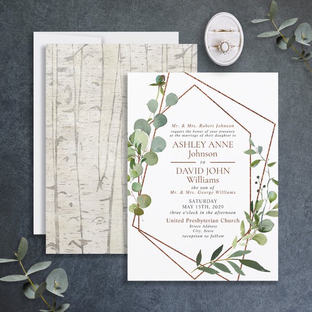 Rustic Chic Geometric Greenery Elegant Wedding Invitation (Creator Uploaded)