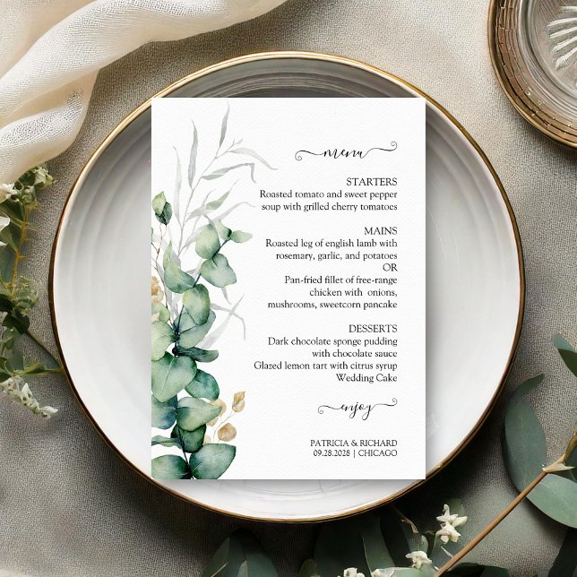 Rustic Chic Greenery Wedding Menu Card (Creator Uploaded)