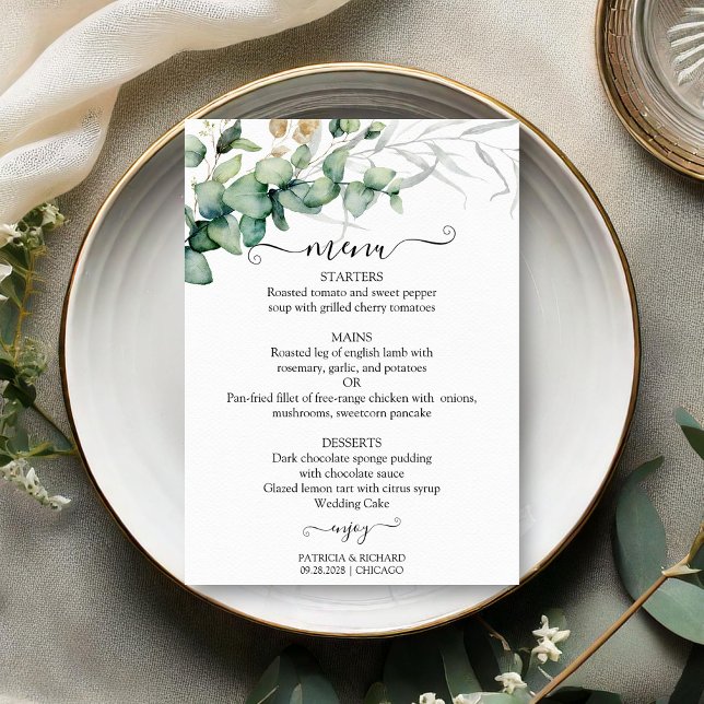 Rustic Chic Greenery Wedding Menu Card (Creator Uploaded)