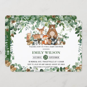 Rustic Chic Greenery Woodland Animals Baby Shower Invitation