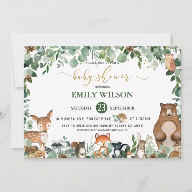 Rustic Chic Greenery Woodland Animals Baby Shower  Invitation (Front)
