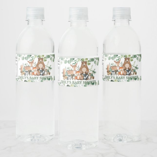 Rustic Chic Greenery Woodland Animals Baby Shower  Water Bottle Label (Bottles)