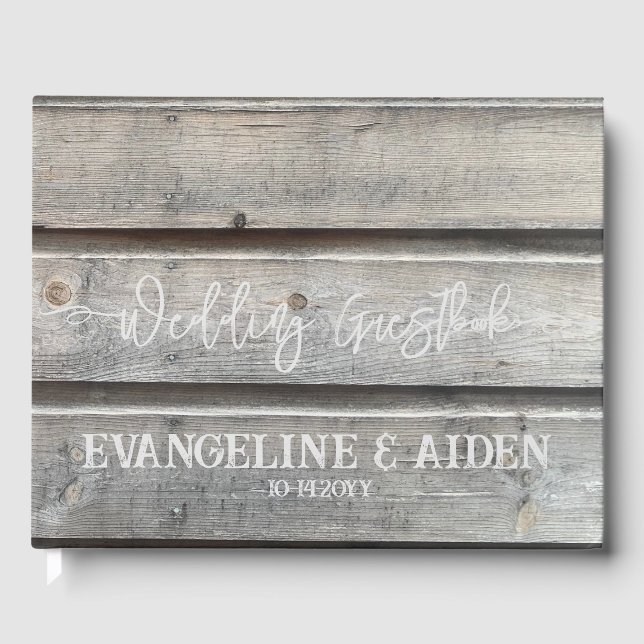 Rustic Chic Grey Barnwood Wedding Guest Book (Front)