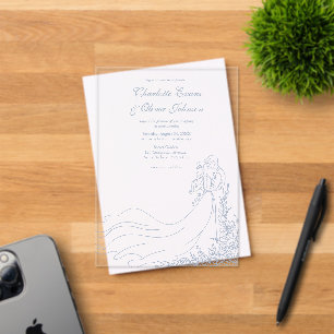 Rustic Chic Hand Drawn Couple Dusty Blue Wedding Acrylic Invitations
