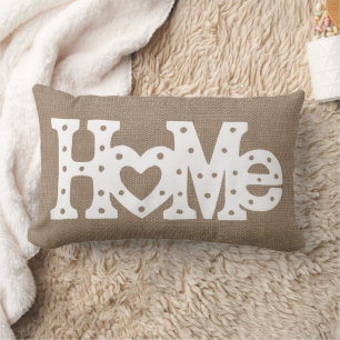 Rustic Chic "Home" Burlap Effect Lumbar Cushion