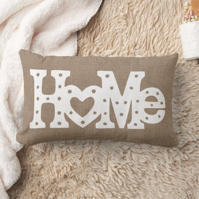 Rustic Chic "Home" Burlap Effect Lumbar Cushion (Blanket)