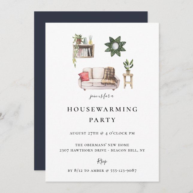 Rustic Chic Illustrated Housewarming Party Invitation (Front/Back)
