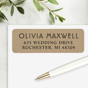 Rustic Chic Kraft Black Art Deco Wedding Return Address Label