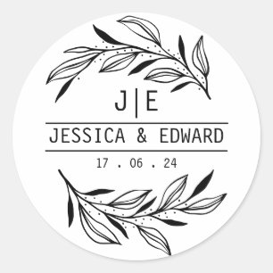 Rustic Chic Leaf Ampersand Couple Initials Script  Classic Round Sticker