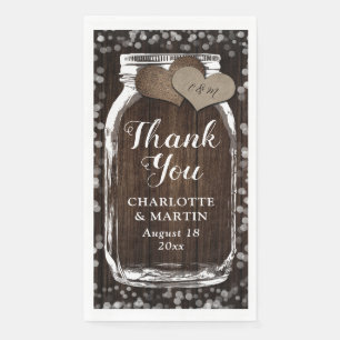 Rustic Chic Mason Jar Barn Wood Wedding Thank You Napkin