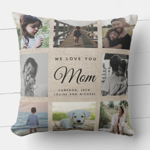 Rustic Chic Mother's Day Mum Family Photo Collage Cushion
