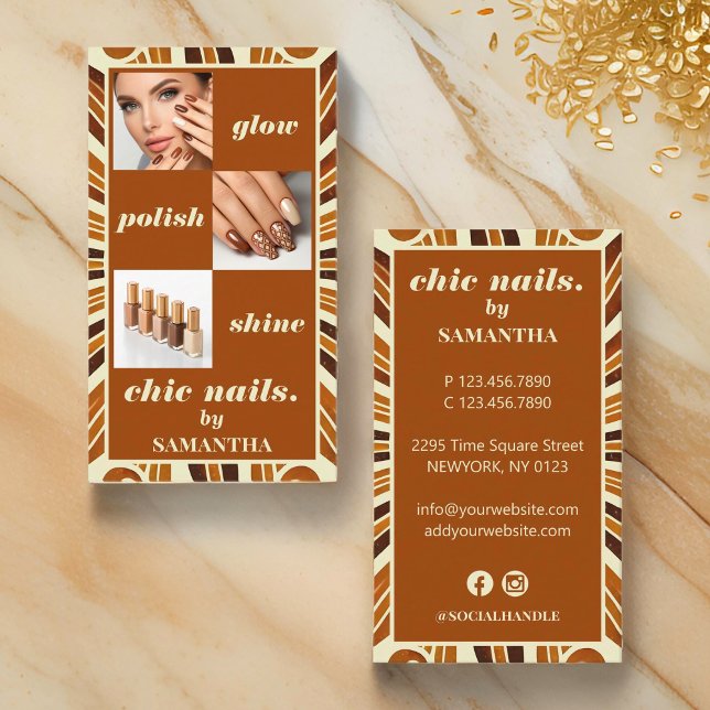 Rustic Chic Nail Salon Business Photo Collage Business Card (Creator Uploaded)