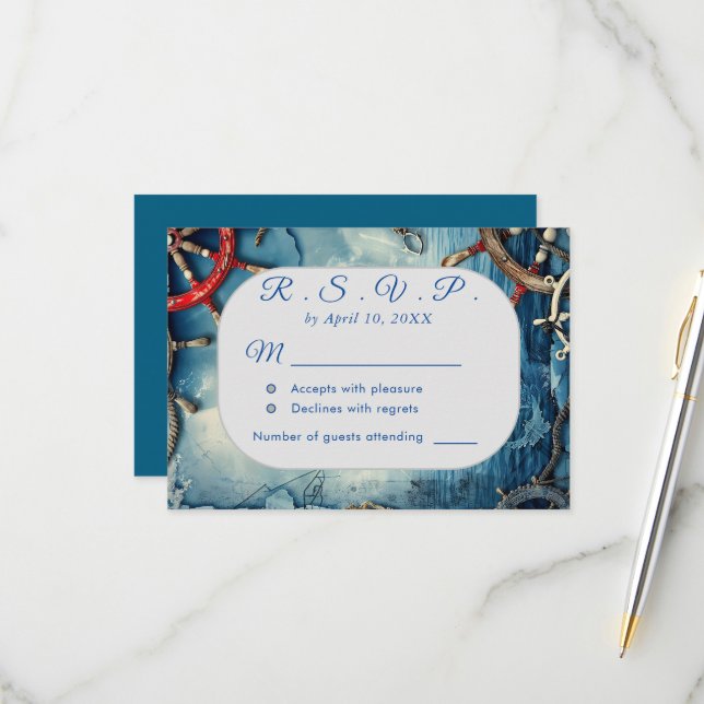 Rustic Chic Nautical Wedding RSVP Card (Front/Back In Situ)