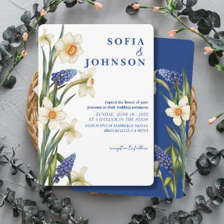 Rustic Chic navy blue and white floral Wedding  Invitation