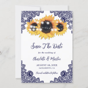 Rustic Chic Navy Blue Sunflower Wedding Save The Date