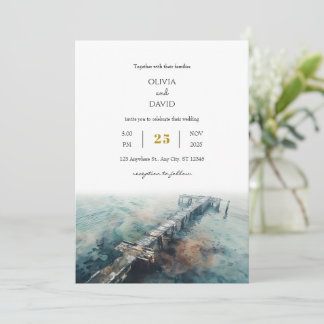 Rustic Chic Oceanic wooden pier Art Beach Wedding  Invitation