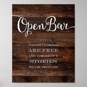 Rustic Chic OPEN BAR Party Sign Print