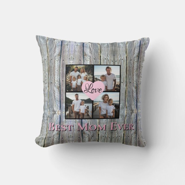 Rustic chic Personalise 4 photo Best Mum ever   Cushion (Front)
