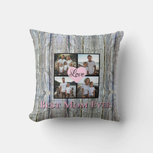 Rustic chic Personalize 4 photo Best Mom ever Cushion