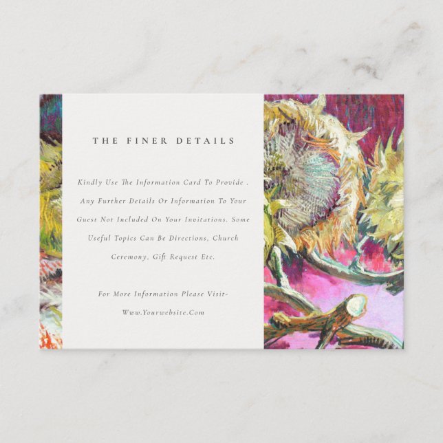 Rustic Chic Pink Yellow Sunflower Wedding Detail Enclosure Card (Front)