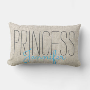 Rustic Chic PRINCESS YOUR NAME IN BEIGE BLUE Lumbar Cushion