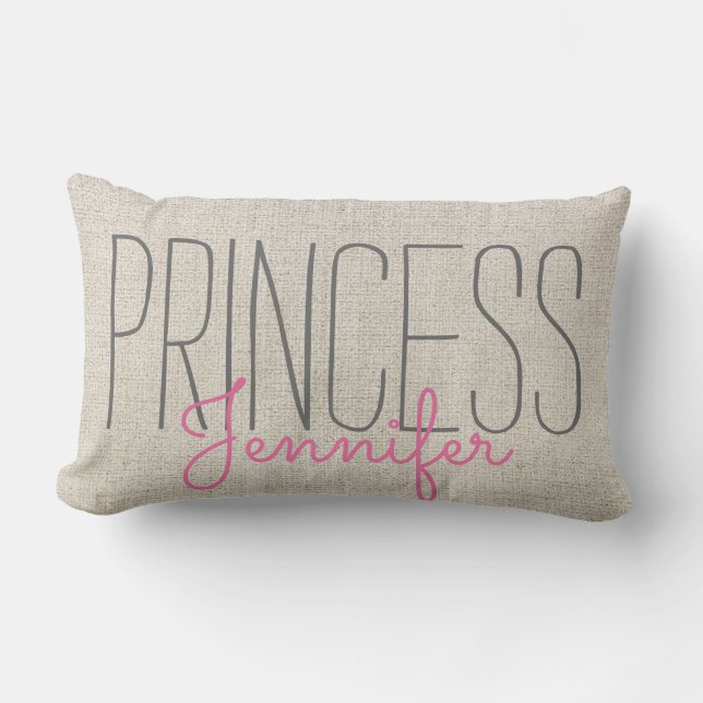 Rustic Chic PRINCESS YOUR NAME IN BEIGE  PINK Lumbar Cushion (Front)