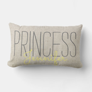 Rustic Chic PRINCESS YOUR NAME IN BEIGE  YELLOW Lumbar Cushion