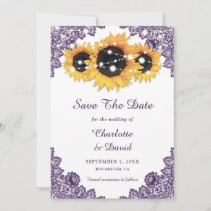 Rustic Chic Purple Sunflower Wedding Save The Date