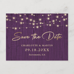 Rustic Chic Purple Wood Wedding Save The Date Announcement Postcard