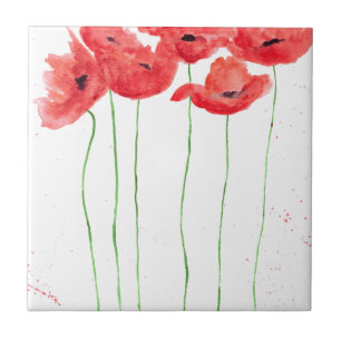 Rustic chic red Poppies flowers ceramic tile