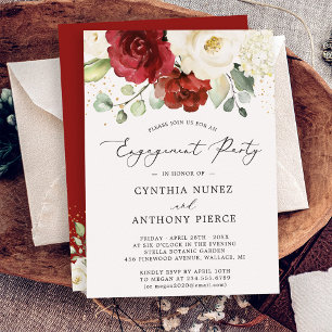 Rustic Chic Red White Floral Gold Engagement Party Invitation