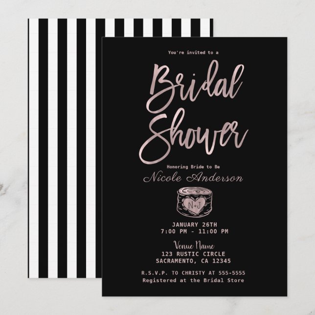 Rustic Chic Rose Gold Pink Stripes Bridal Shower   Invitation (Front/Back)