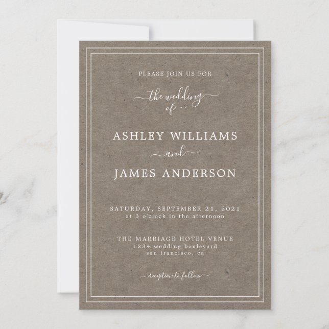 Rustic Chic Script Kraft Paper Wedding Invitation (Front)